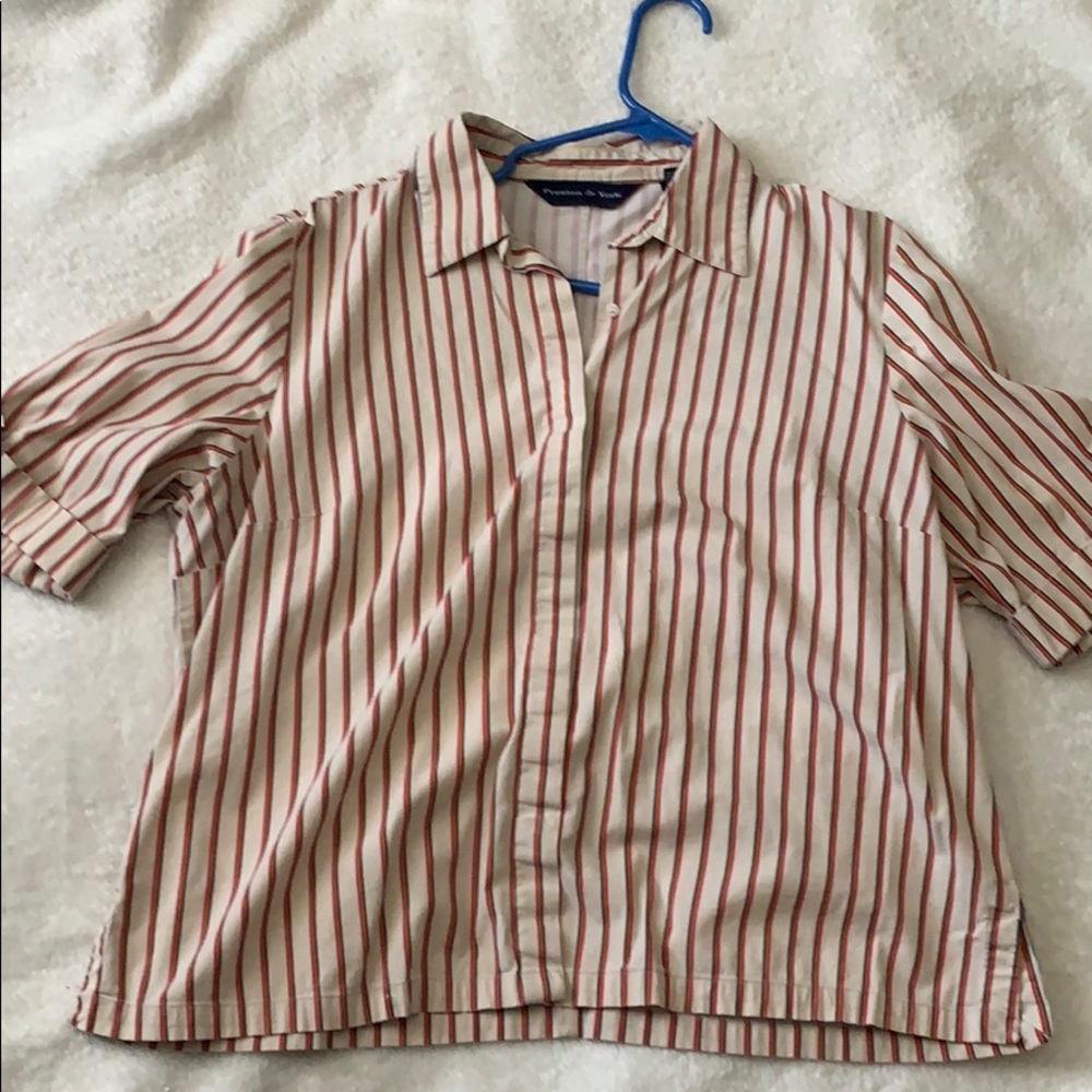 rainbow striped cropped button up